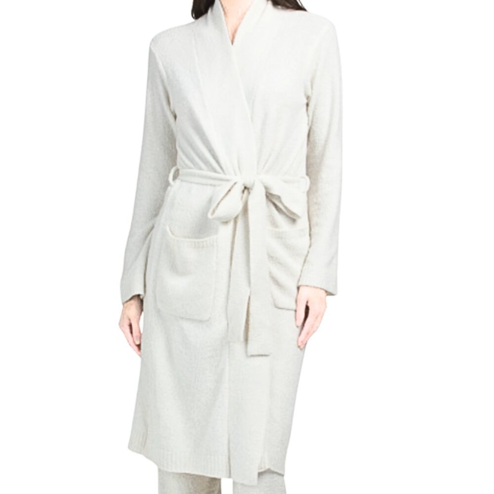 N Natori Women’s Aura Soft Long Robe Cozy Knit Bathrobe Loungewear White Cream